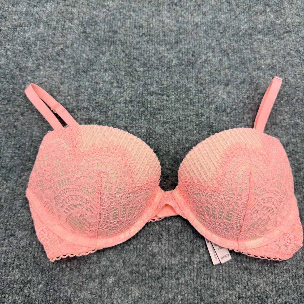 Victoria's‎ Secret Dream Angels Push-Up Bra 32C Peach Coral Pink Lace Underwire